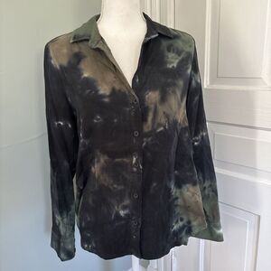 Cloth & Stone x Anthropologie Green Button Up Tie Dye Button Down Shirt Size XS